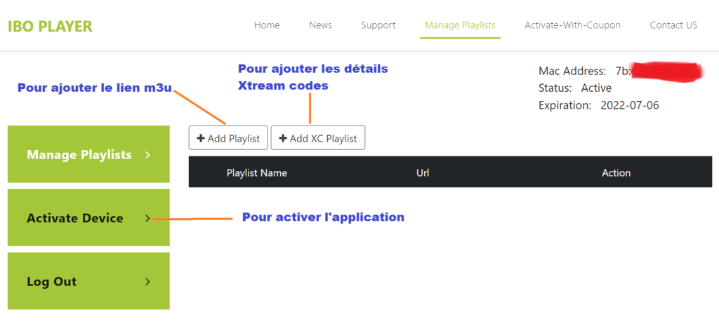 Configuration de l'IBO PLAYER